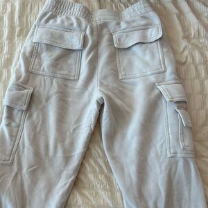 Large, soft, sweats, cargos, sweatpants, white, cream